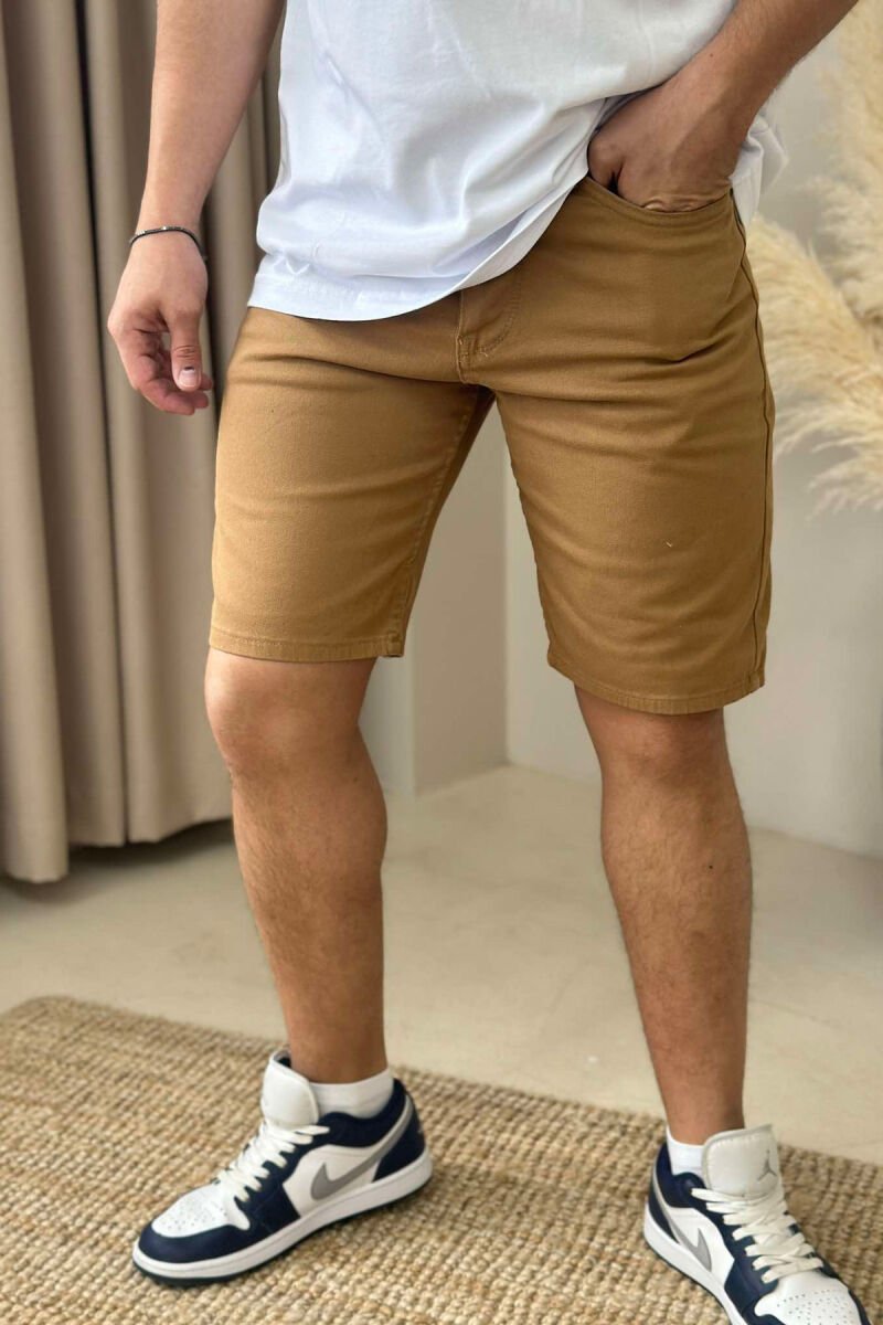ONE COLOR SIMPLE MEN SHORT PANTS BROWN/KAFE - 3