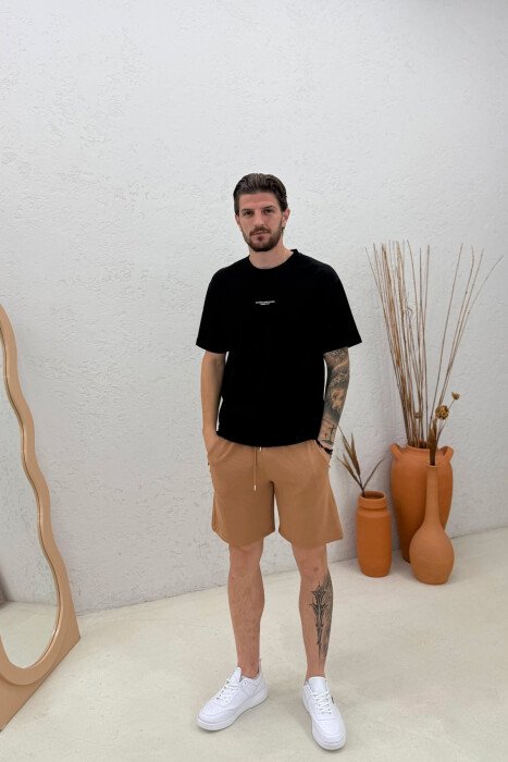 ONE COLOR SIMPLE MEN SHORT SWEATPANTS BEIGE/BEZHE - KLAUDIO FASHION