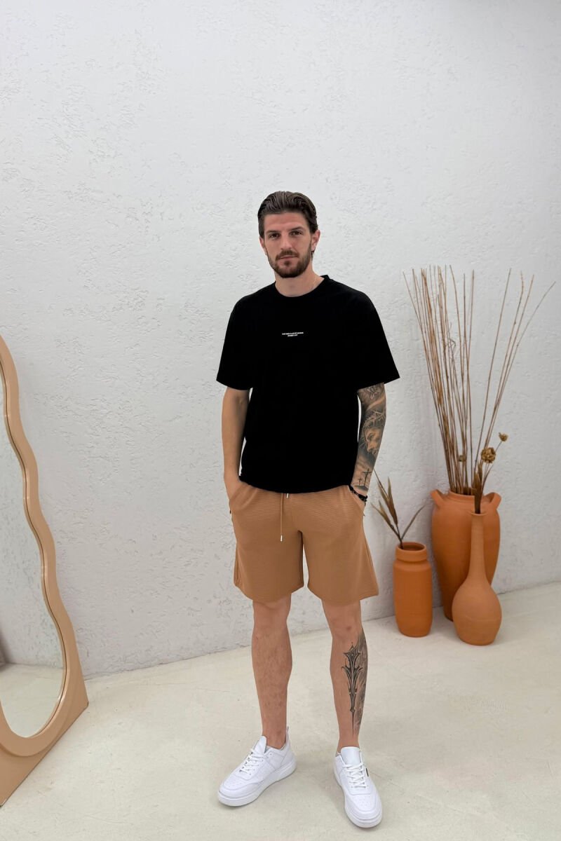 ONE COLOR SIMPLE MEN SHORT SWEATPANTS BEIGE/BEZHE - 1