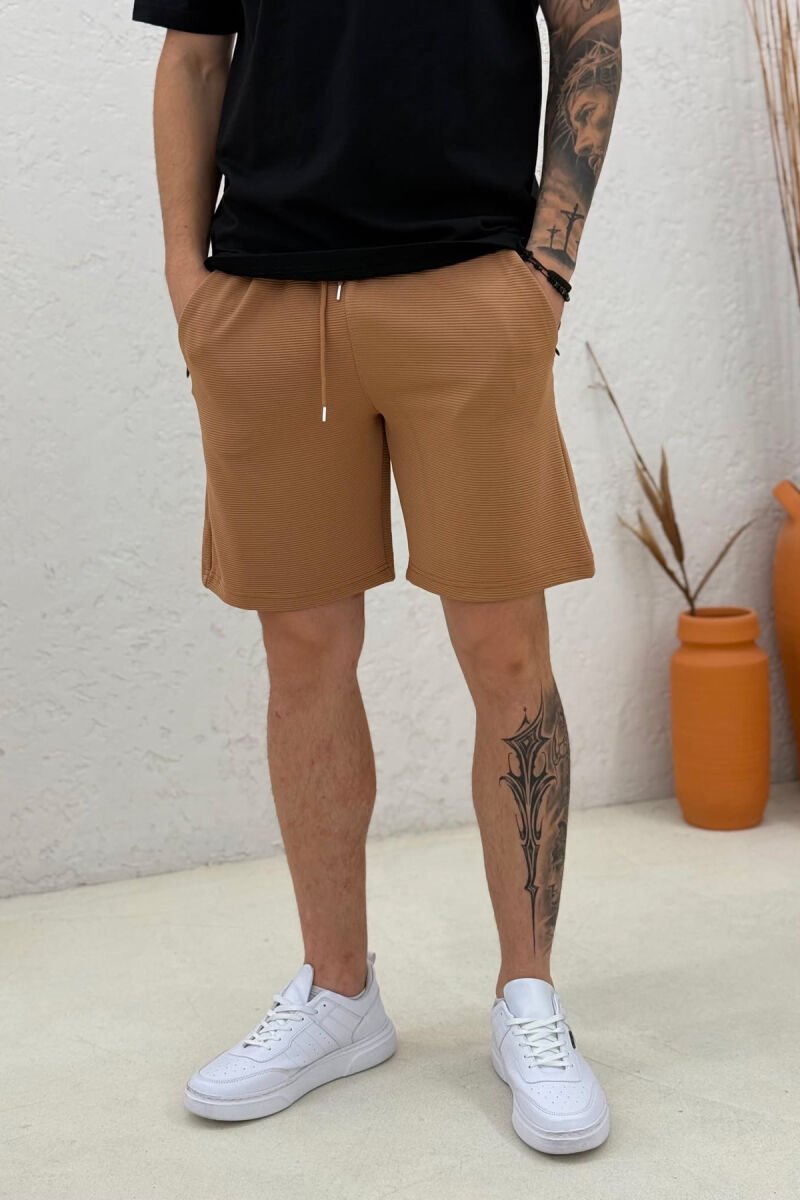 ONE COLOR SIMPLE MEN SHORT SWEATPANTS BEIGE/BEZHE - 4