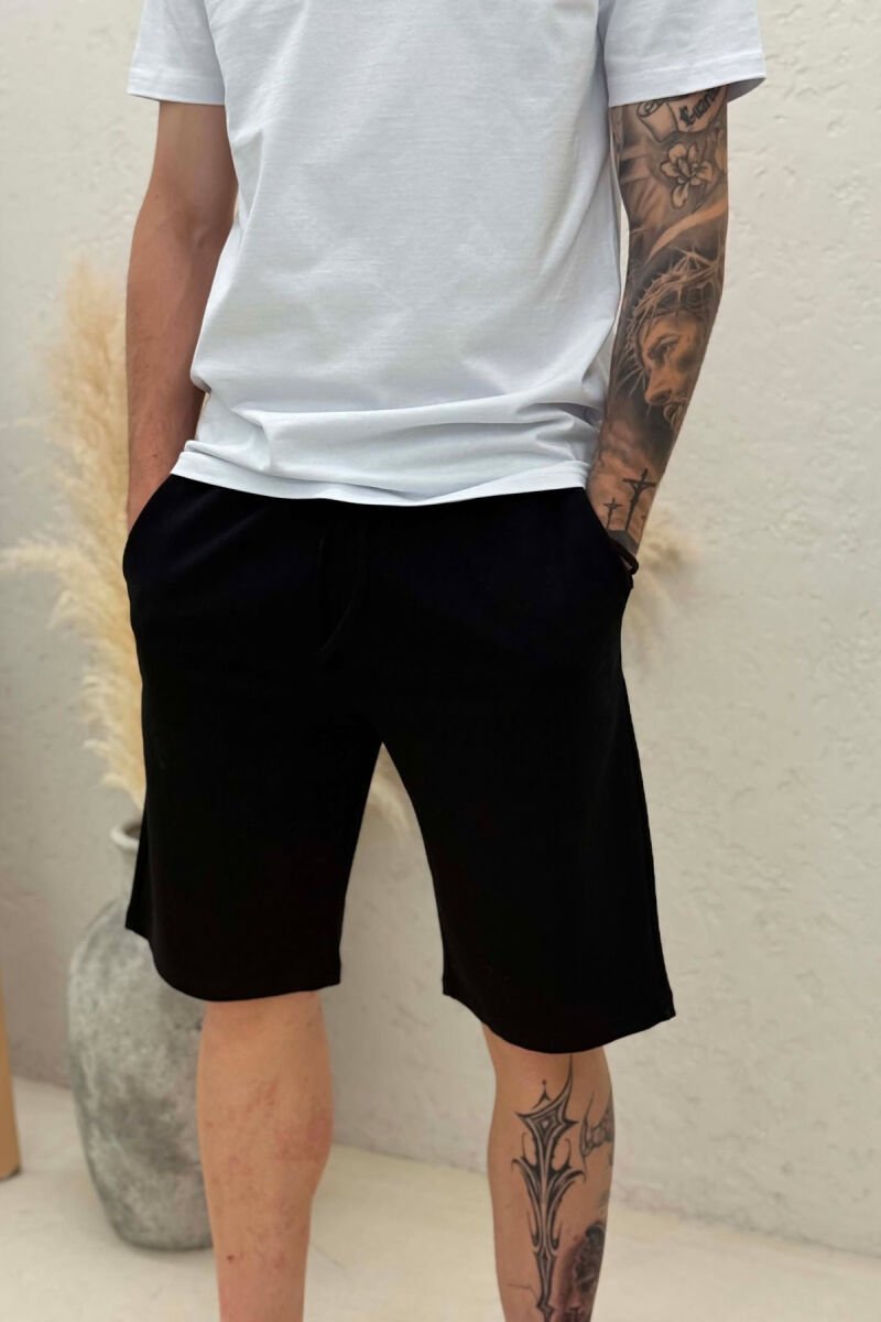ONE COLOR SIMPLE MEN SHORT SWEATPANTS BLACK/ E ZEZE - 2