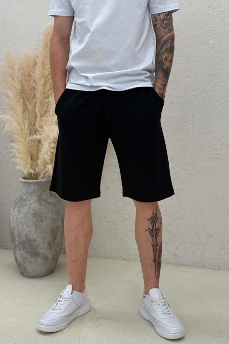 ONE COLOR SIMPLE MEN SHORT SWEATPANTS BLACK/ E ZEZE - 4