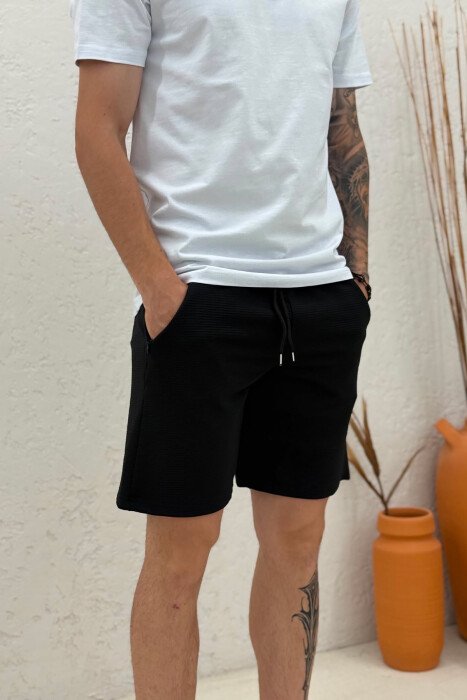 ONE COLOR SIMPLE MEN SHORT SWEATPANTS BLACK/ E ZEZE - 2
