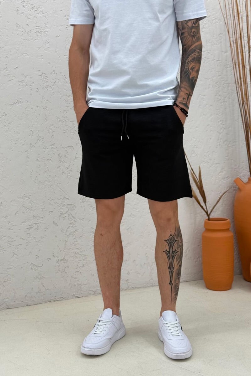 ONE COLOR SIMPLE MEN SHORT SWEATPANTS BLACK/ E ZEZE - 4