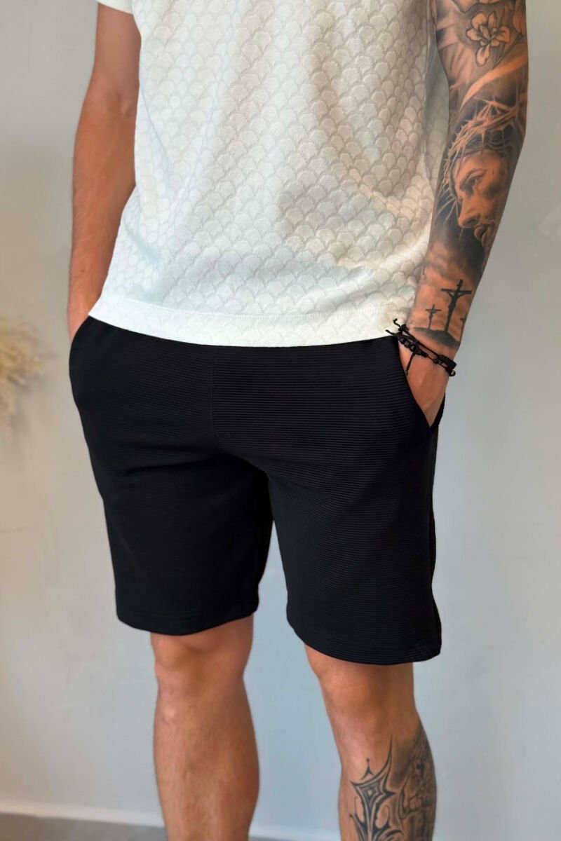 ONE COLOR SIMPLE MEN SHORT SWEATPANTS BLACK/ E ZEZE - 2