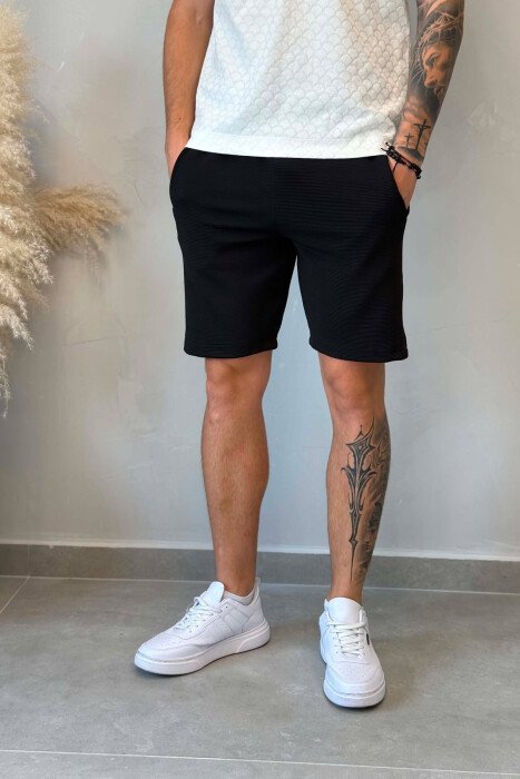 ONE COLOR SIMPLE MEN SHORT SWEATPANTS BLACK/ E ZEZE - 3
