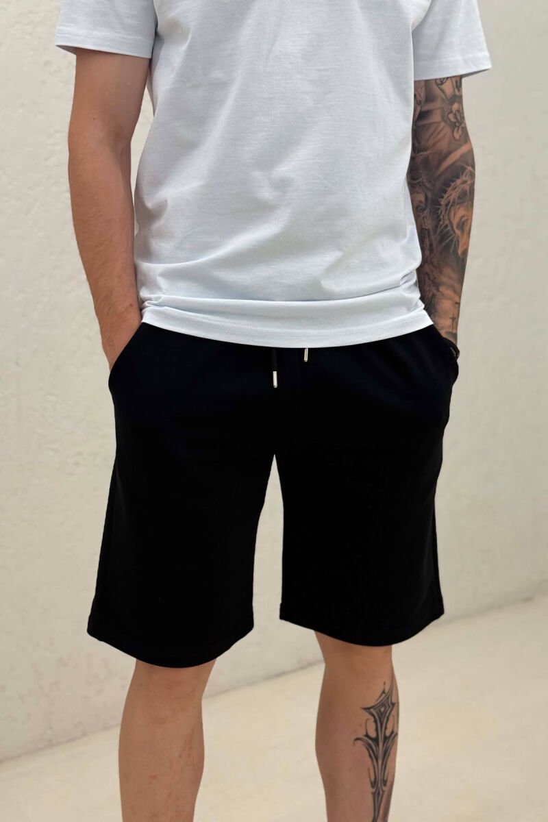 ONE COLOR SIMPLE MEN SHORT SWEATPANTS BLACK/ E ZEZE - 2