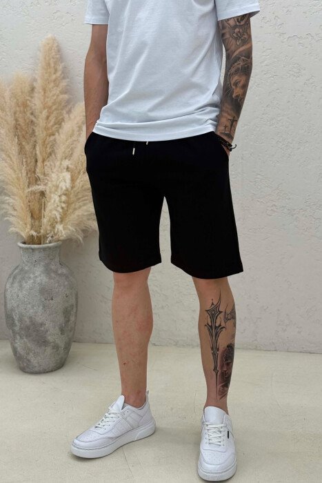 ONE COLOR SIMPLE MEN SHORT SWEATPANTS BLACK/ E ZEZE - 4