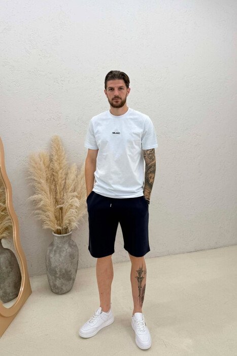 ONE COLOR SIMPLE MEN SHORT SWEATPANTS BLUE/BLU - KLAUDIO FASHION