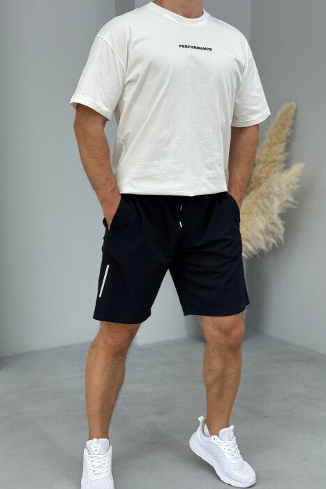 ONE COLOR SIMPLE MEN SHORT SWEATPANTS DARK BLUE/BEE - 1