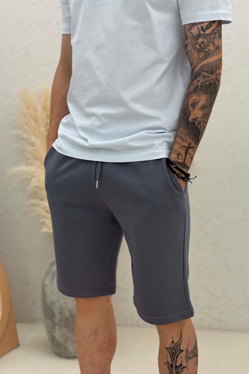 ONE COLOR SIMPLE MEN SHORT SWEATPANTS DARK GREY/GEE - 2