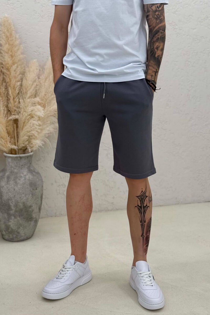 ONE COLOR SIMPLE MEN SHORT SWEATPANTS DARK GREY/GEE - 4