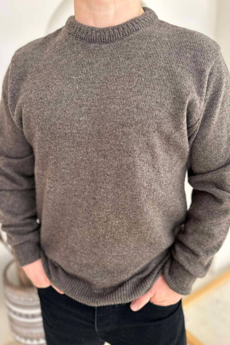 ONE COLOR SIMPLE MEN SWEATER DARK BROWN/KAE - 1