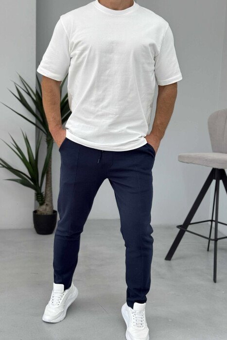 ONE COLOR SIMPLE MEN SWEATPANTS BLUE/BLU - KLAUDIO FASHION