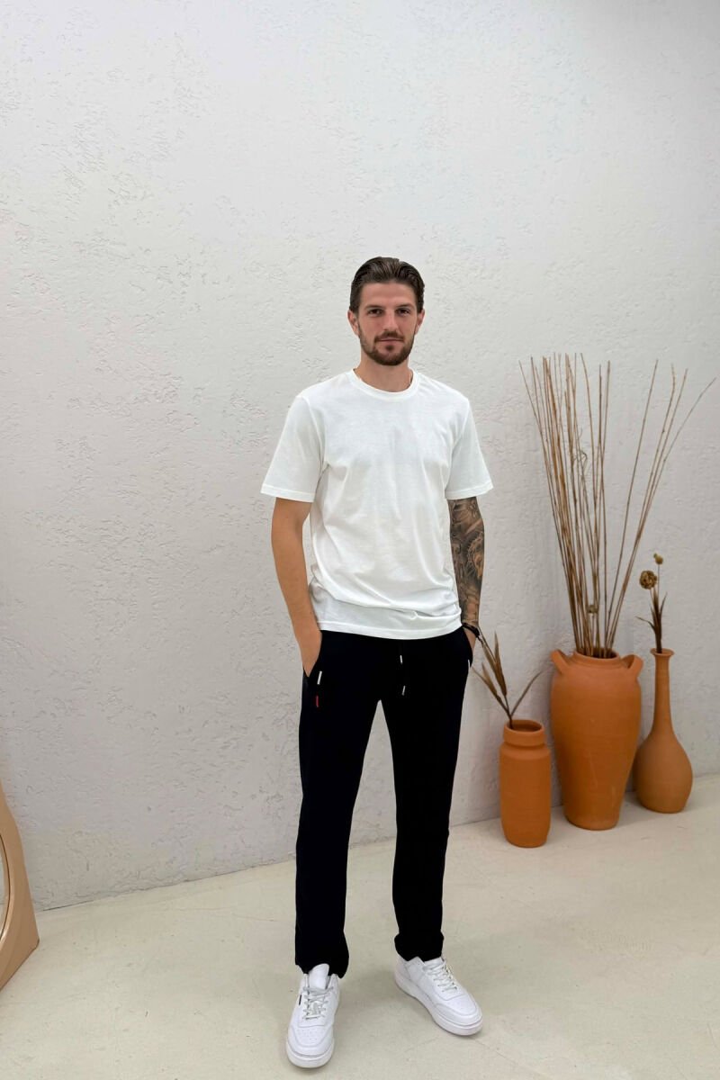 ONE COLOR SIMPLE MEN SWEATPANTS DARK BLUE/BEE - 1