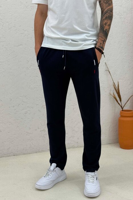 ONE COLOR SIMPLE MEN SWEATPANTS DARK BLUE/BEE - 2