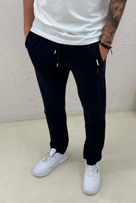 ONE COLOR SIMPLE MEN SWEATPANTS DARK BLUE/BEE - 3