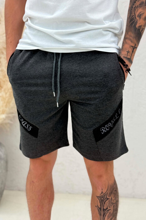 ONE COLOR SIMPLE MEN SHORT SWEATPANTS DARK GREY/GEE - 3