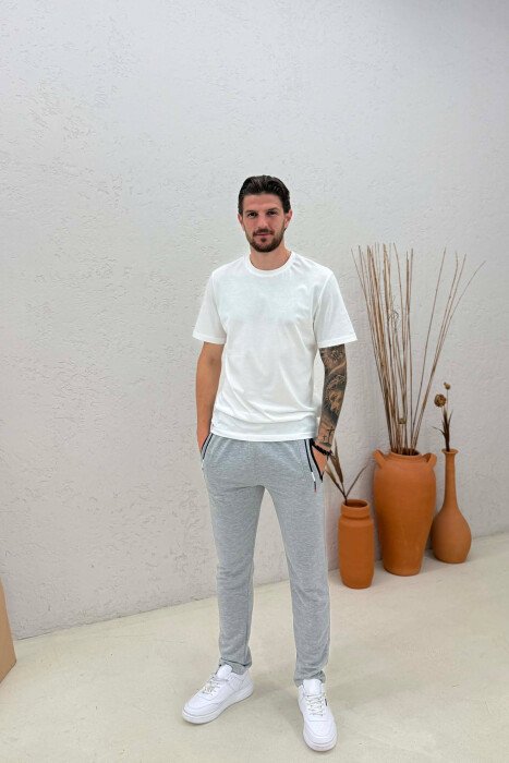 ONE COLOR SIMPLE MEN SWEATPANTS LIGHT GREY/GZ - KLAUDIO FASHION