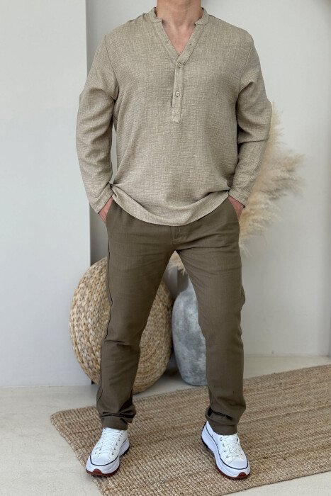 BLUZË NJË NGJYRËSHE E THJESHTË PËR MESHKUJ NË NGJYRËN BEZHË - KLAUDIO FASHION