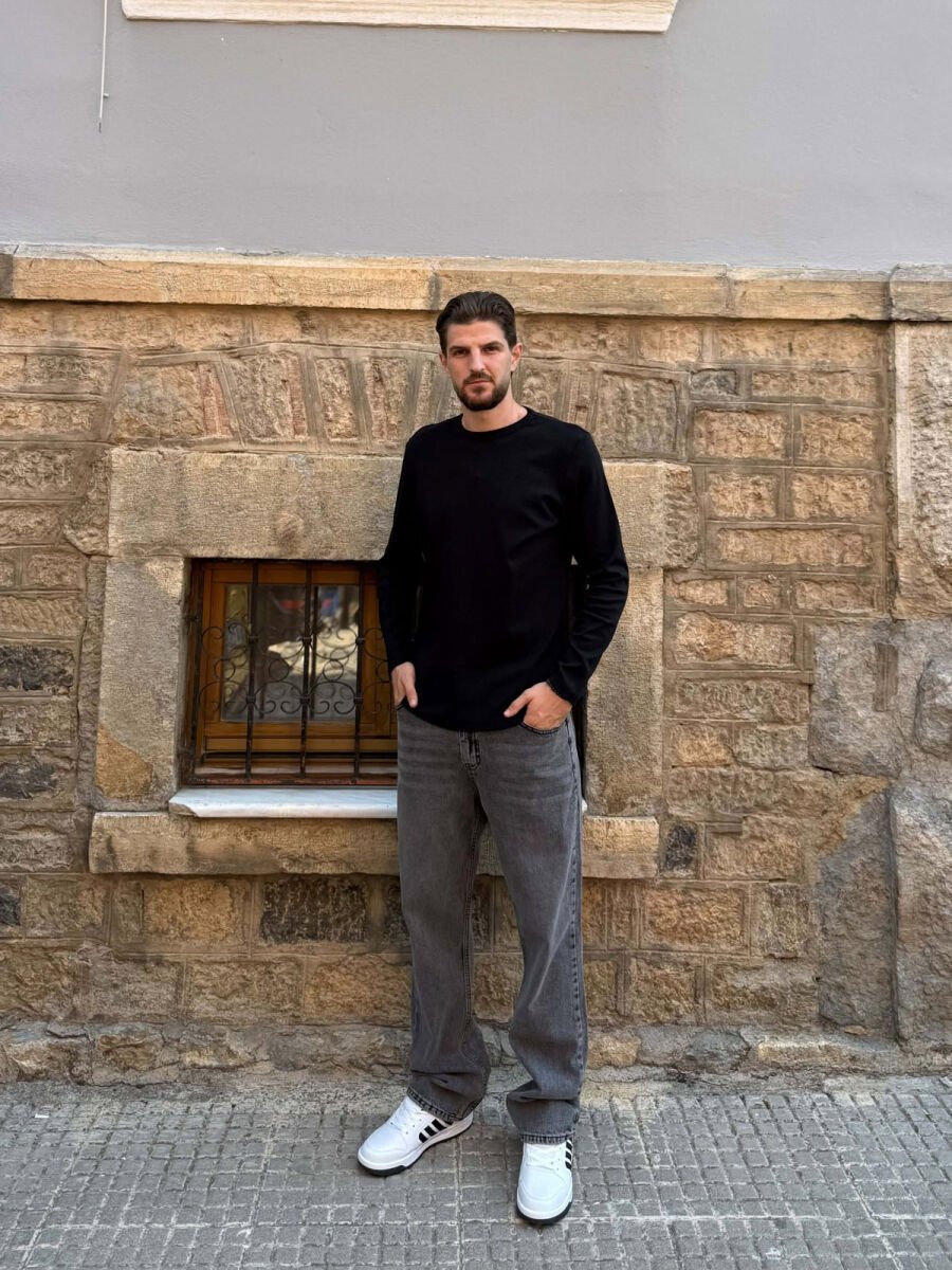 ONE COLOR SIMPLE MEN SWEATSHIRT BLACK/ E ZEZE - 1