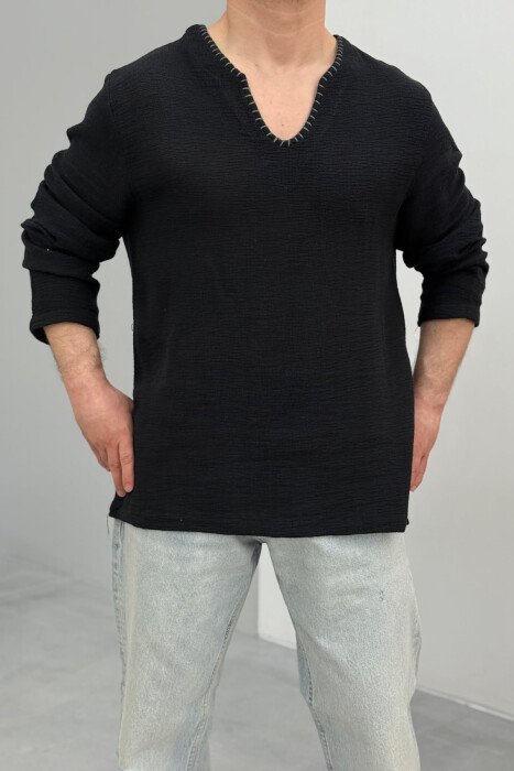 ONE COLOR SIMPLE MEN SHIRT BLACK/ E ZEZE - 5