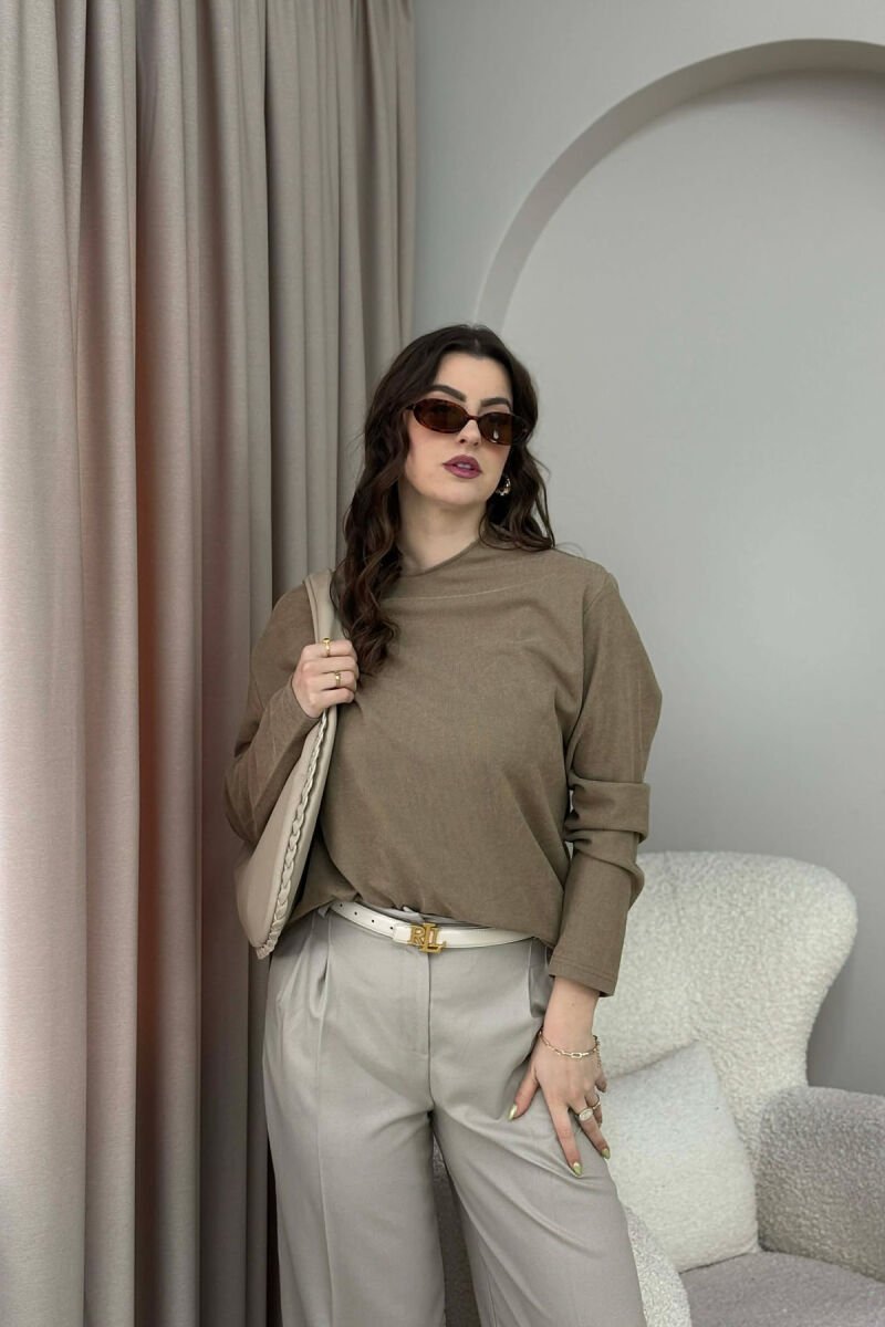 ONE COLOR SIMPLE WOMEN SWEATSHIRT BROWN/KAFE - 2