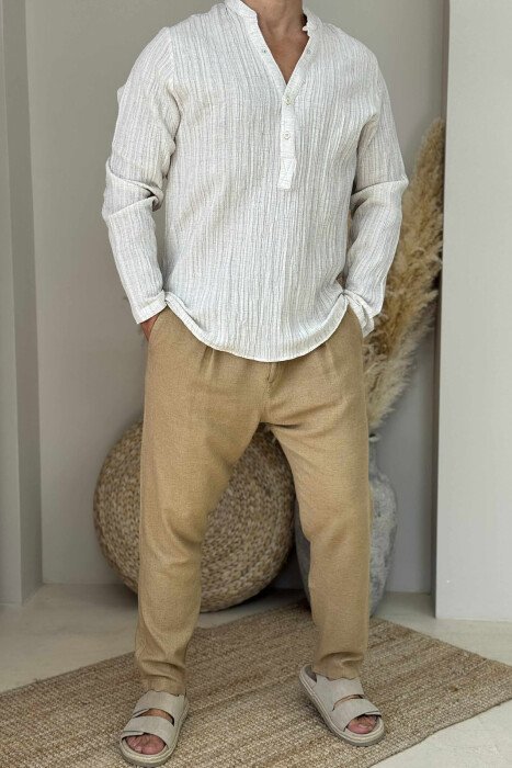 ONE COLOR SIMPLE MEN SHIRT CREAM/KREM - KLAUDIO FASHION