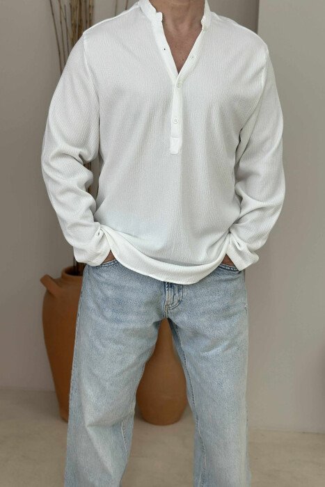 ONE COLOR SIMPLE MEN SHIRT WHITE-E BARDHE - KLAUDIO FASHION
