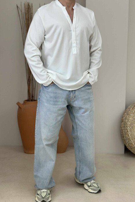 ONE COLOR SIMPLE MEN SHIRT WHITE-E BARDHE - KLAUDIO FASHION