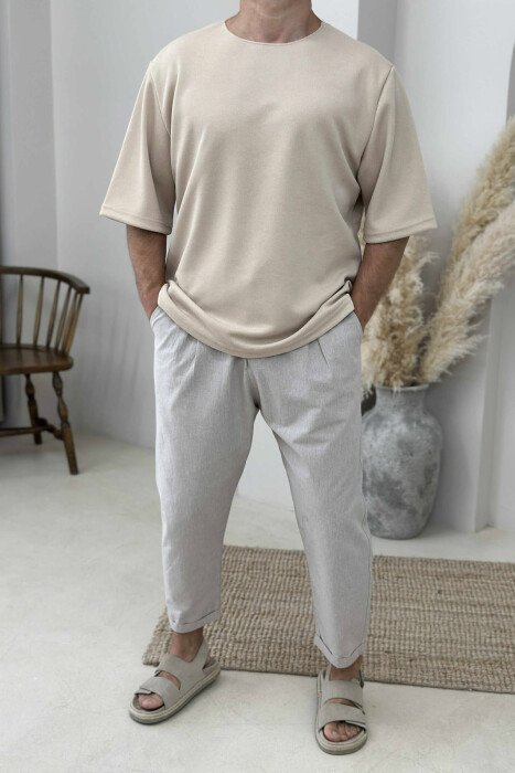 ONE COLOR SIMPLE MEN T-SHIRT BEIGE/BEZHE - KLAUDIO FASHION