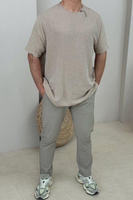 ONE COLOR SIMPLE MEN T-SHIRT BEIGE/BEZHE - 1