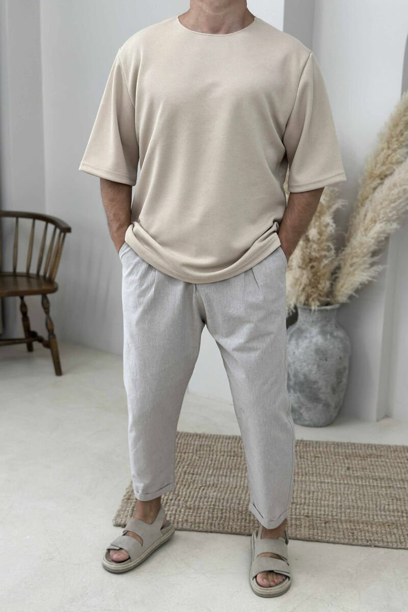 ONE COLOR SIMPLE MEN T-SHIRT BEIGE/BEZHE - 1