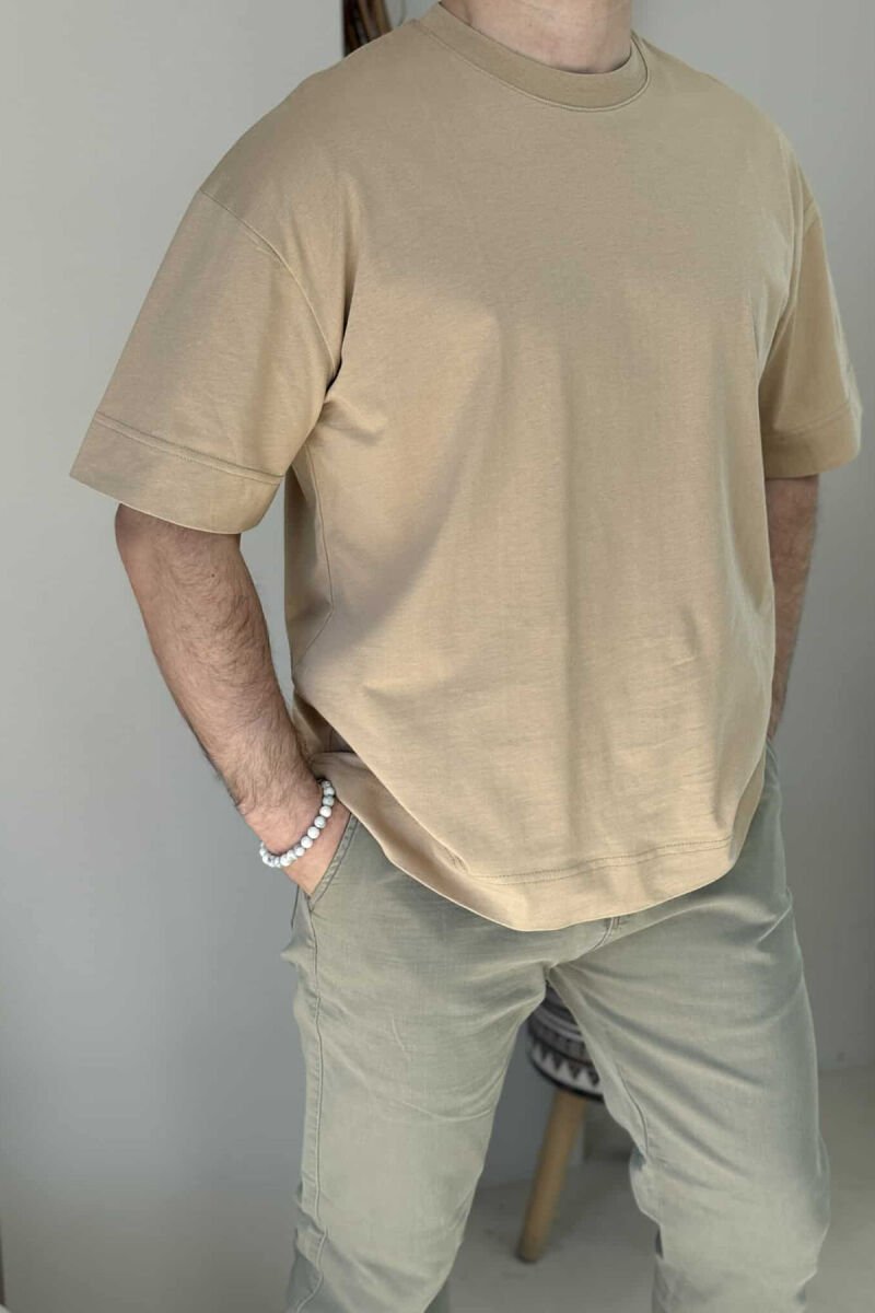 ONE COLOR SIMPLE MEN T-SHIRT BEIGE/BEZHE - 1