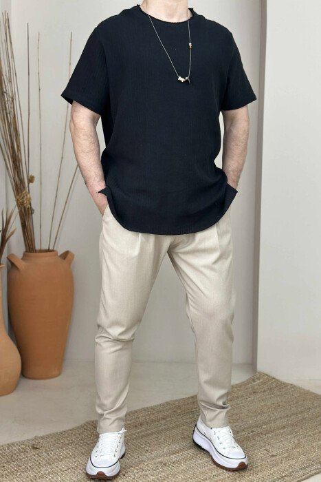 T-SHIRT NJË NGJYRËSH I THJESHTË PËR MESHKUJ NË NGJYRËN E ZEZË - KLAUDIO FASHION