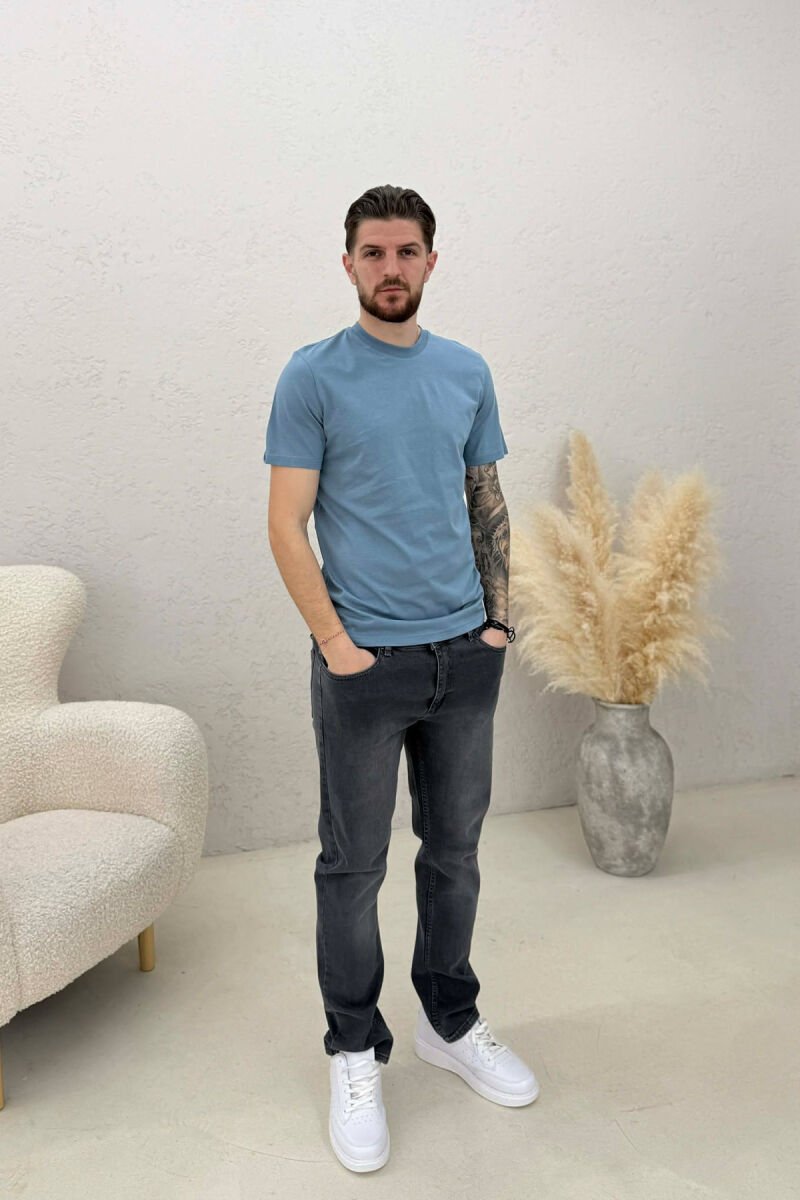 ONE COLOR SIMPLE MEN T-SHIRT BLUE/BLU - 3