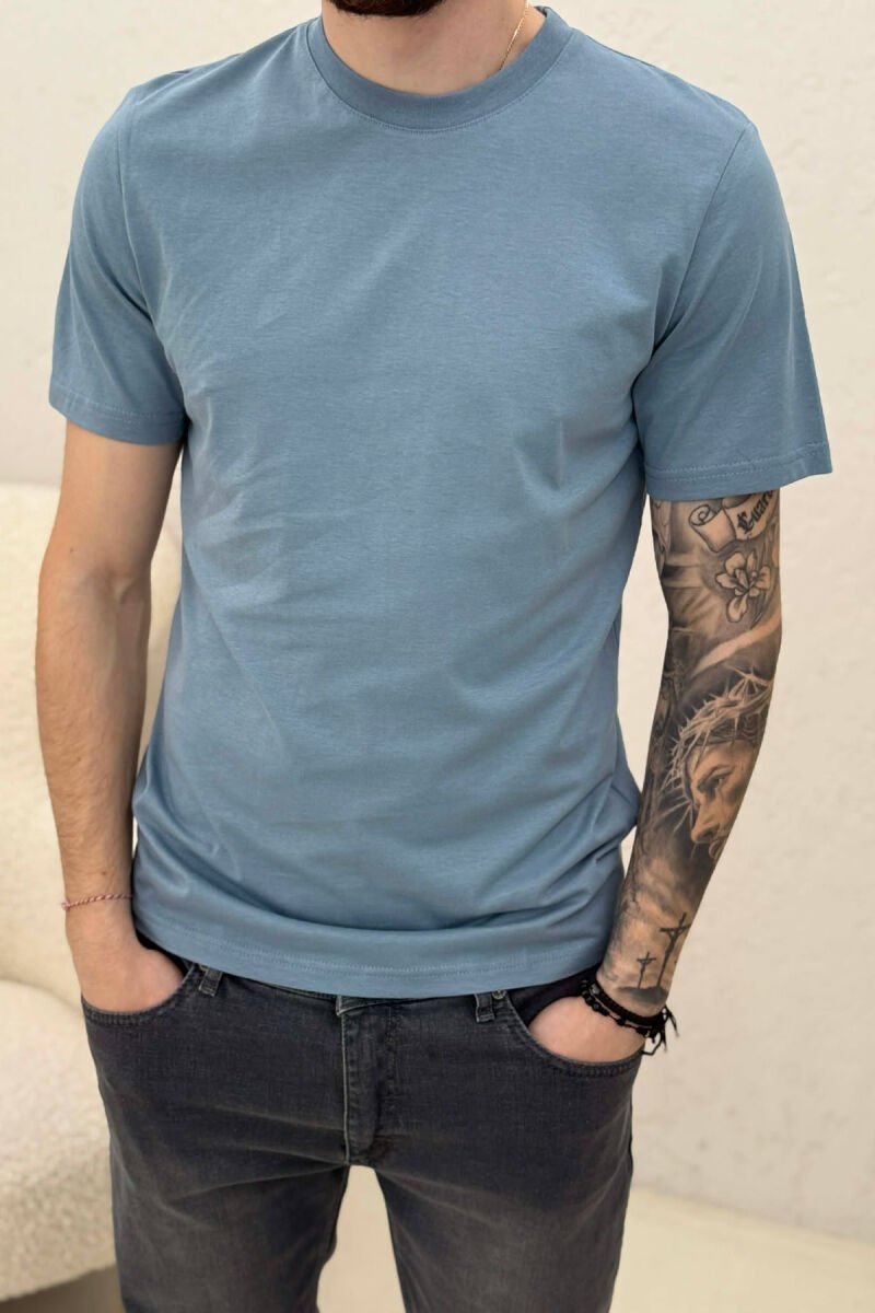 ONE COLOR SIMPLE MEN T-SHIRT BLUE/BLU - 4