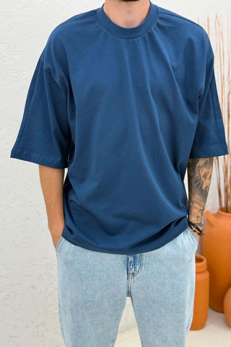 ONE COLOR SIMPLE MEN T-SHIRT BLUE/BLU - 2