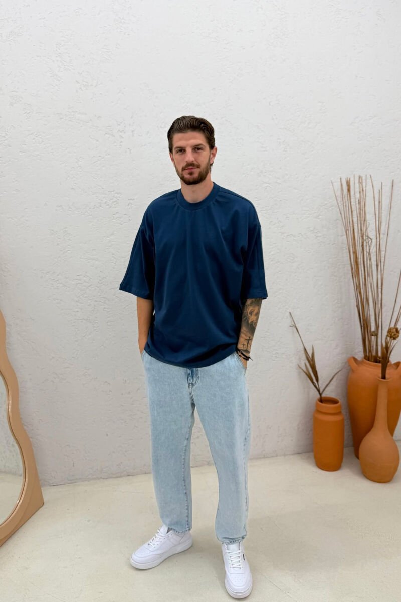 ONE COLOR SIMPLE MEN T-SHIRT BLUE/BLU - 3