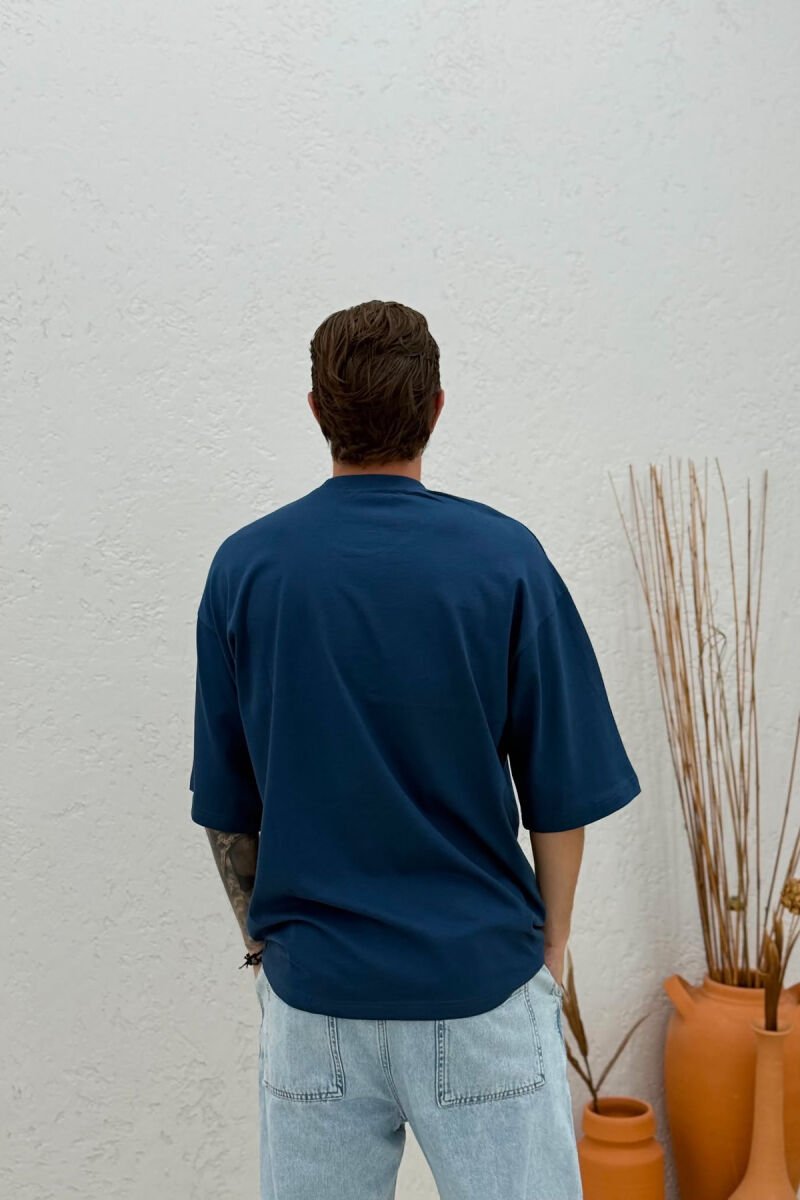 ONE COLOR SIMPLE MEN T-SHIRT BLUE/BLU - 4