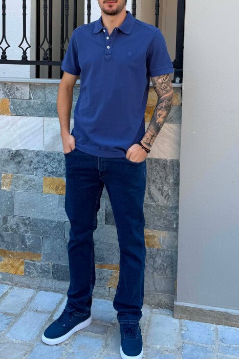 ONE COLOR SIMPLE MEN T-SHIRT BLUE/BLU - 4