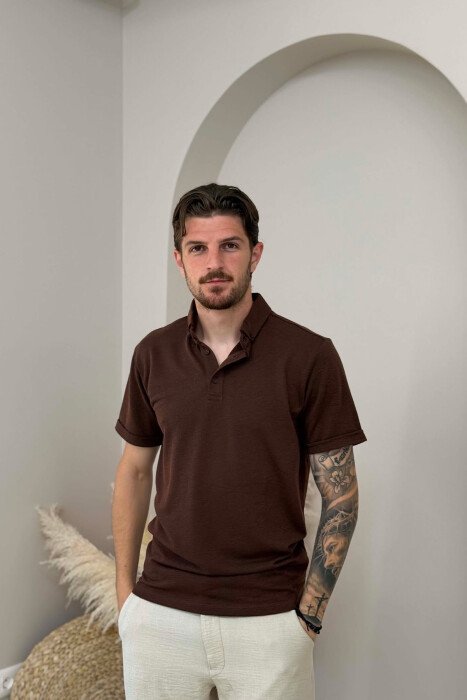 ONE COLOR SIMPLE MEN T-SHIRT BROWN/KAFE - KLAUDIO FASHION