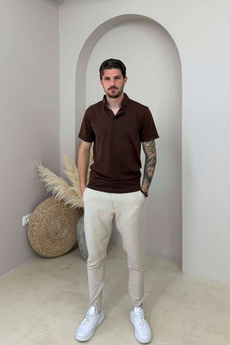ONE COLOR SIMPLE MEN T-SHIRT BROWN/KAFE - 3