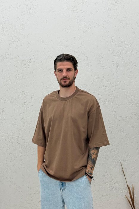 ONE COLOR SIMPLE MEN T-SHIRT BROWN/KAFE - 1