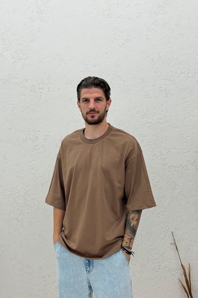 ONE COLOR SIMPLE MEN T-SHIRT BROWN/KAFE - 1