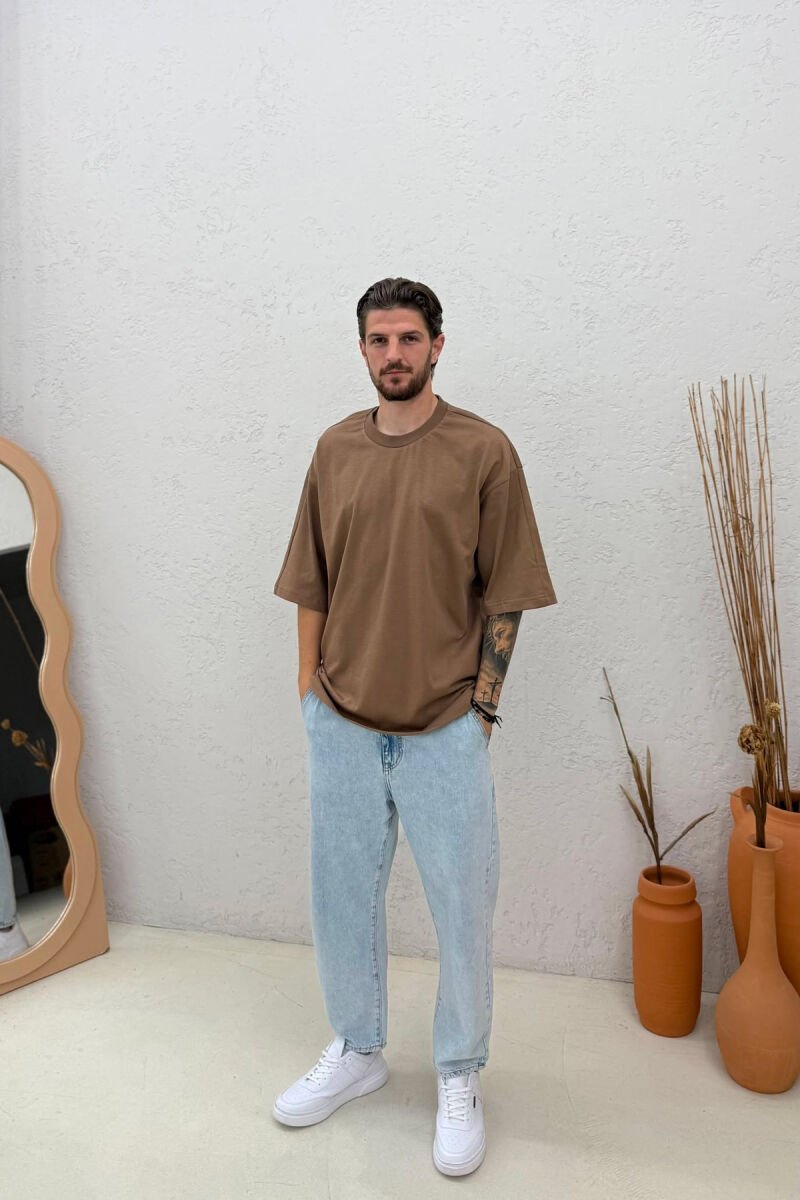 ONE COLOR SIMPLE MEN T-SHIRT BROWN/KAFE - 3