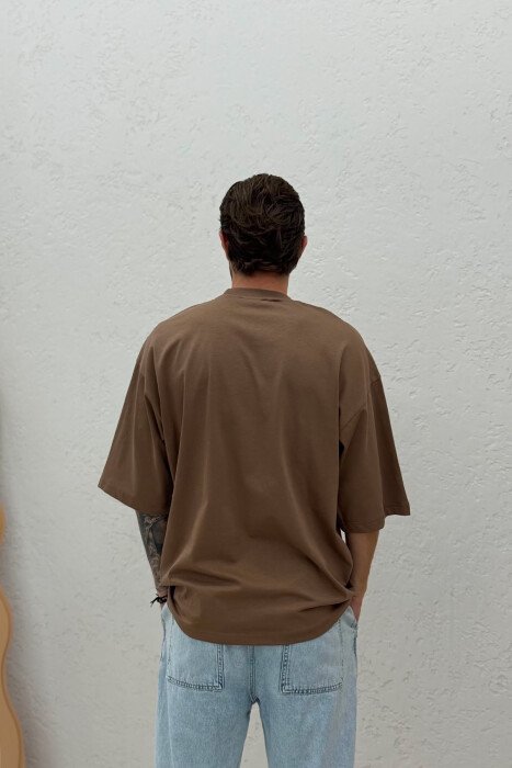 ONE COLOR SIMPLE MEN T-SHIRT BROWN/KAFE - 4