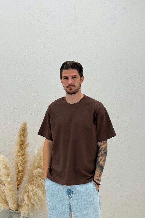 ONE COLOR SIMPLE MEN T-SHIRT BROWN/KAFE - 1