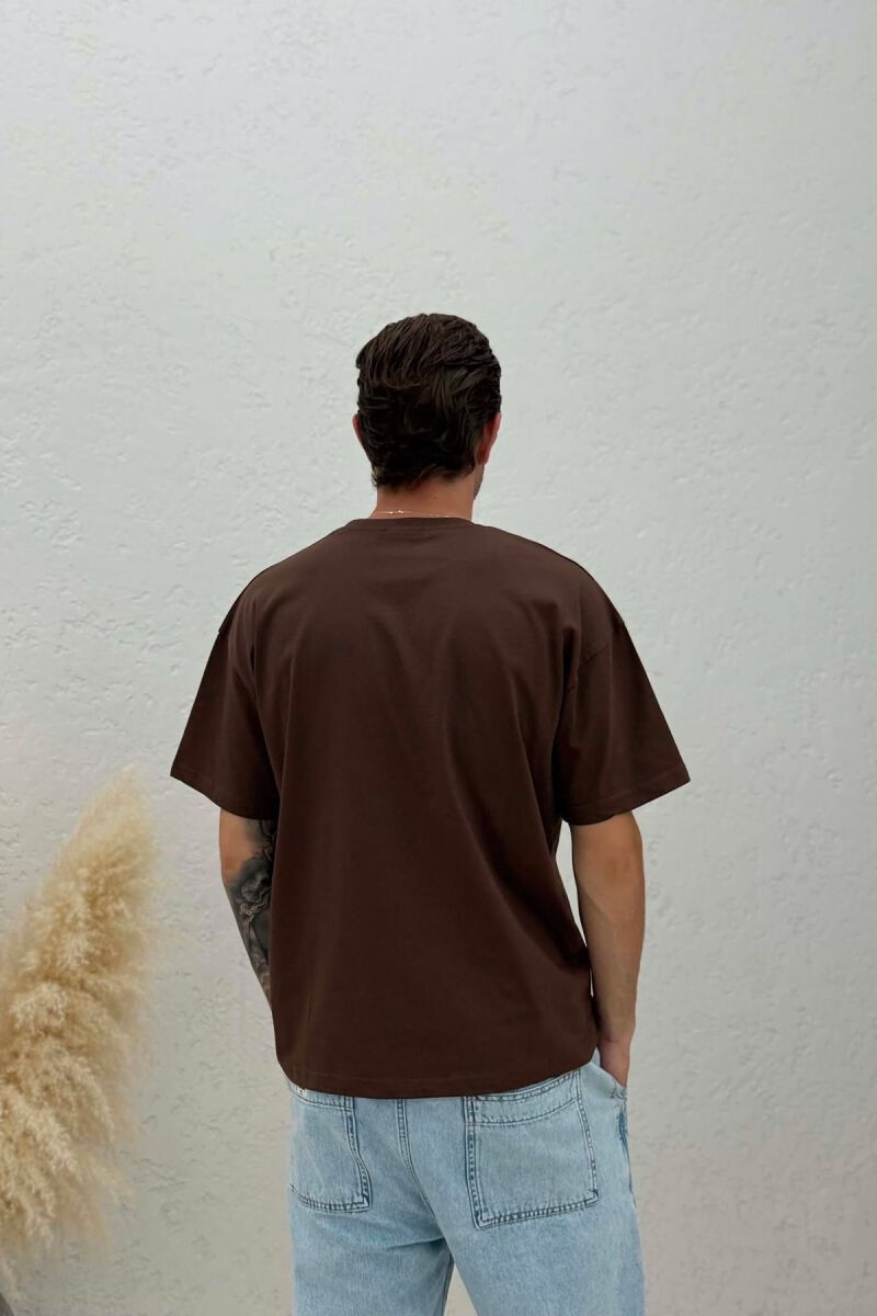 ONE COLOR SIMPLE MEN T-SHIRT BROWN/KAFE - 4