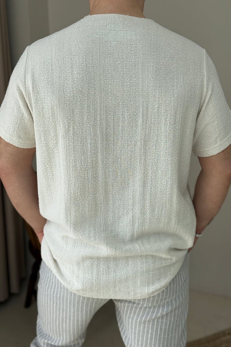 ONE COLOR SIMPLE MEN T-SHIRT CREAM/KREM - 4